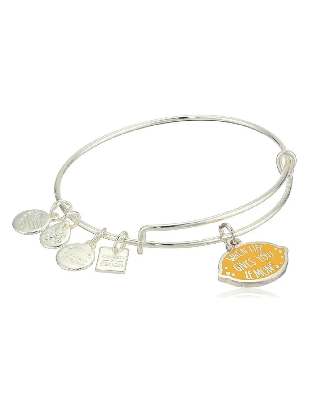 Alex and Ani 'When Life Gives You Lemons' Yellow Lemon Charm Bracelet - Silver - Picture 1 of 8